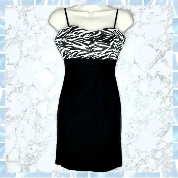 Lipstick 90s Black Zebra Print Form Fitting Mini Dress Juniors Medium - Picture 1 of 8
